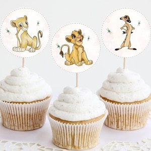Lion King Cupcake Toppers, Pink Nala and Simba Printable Cupcake Topper, Lion King Birthday Decor, Baby Shower