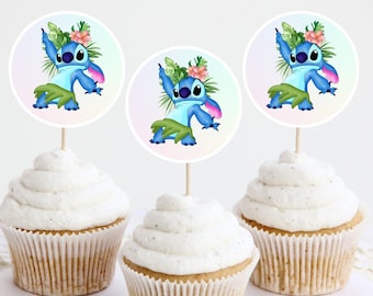 Stitch Cupcake Toppers, druckbare Cupcake Topper, Lilo und Stitch Geburtstagsdeko
