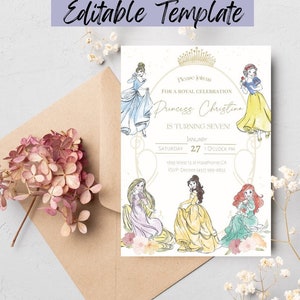 Editable Princess Birthday Invitation, Digital and Printable Disney Princesses Invite