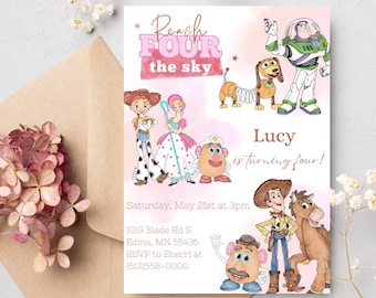 Pink Toy Story Birthday Invitation, Digital and Printable, Toy Story Invitation, Jessie and woody invite, Jessie and bullseye invitation