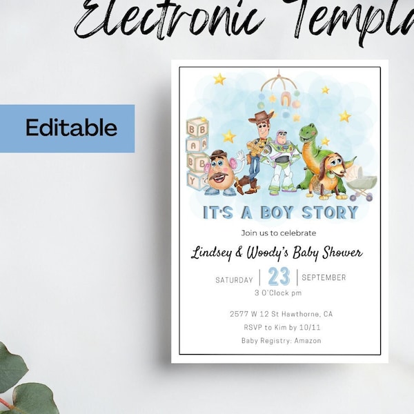 It’s a Boy Story Baby Shower Invitation, Toy Story Digital and Printable Invite