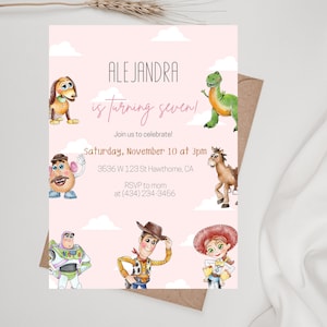 Pink Toy Story Birthday Invitation, Digital and Printable