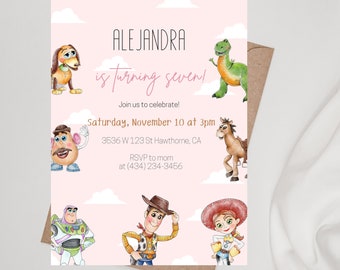 Pink Toy Story Birthday Invitation, Digital and Printable