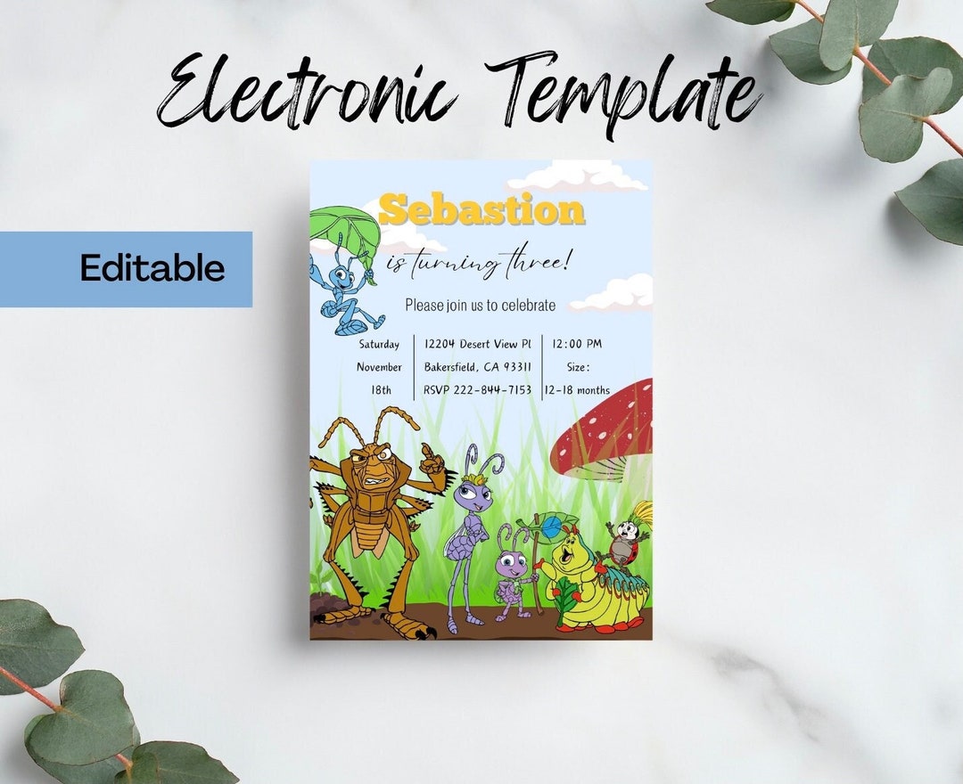 A Bug’s Life Birthday Invitation, Digital and Printable Invite, Bugs ...