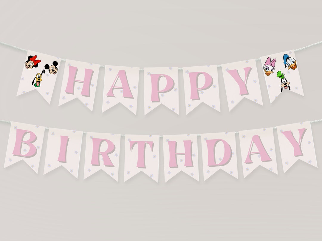 Minnie and Friends Retro Birthday Banner, Printable Mickey and Minnie ...