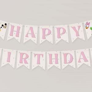 Minnie and Friends Retro Birthday Banner, Printable Mickey and Minnie Banner
