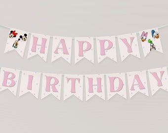 Minnie and Friends Retro Birthday Banner, Printable Mickey and Minnie Banner