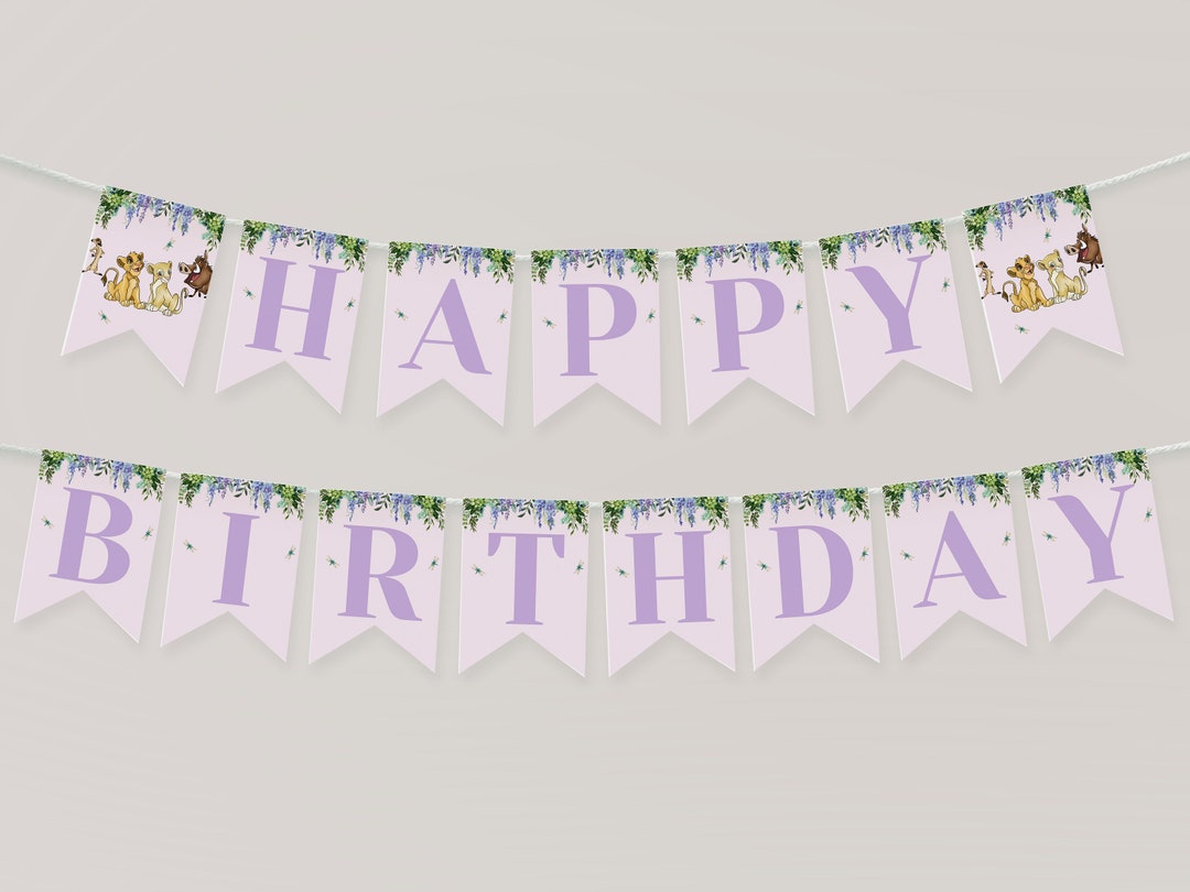 Printable Lion King Birthday Banner for Girls, Pink Lion King Banner Etsy