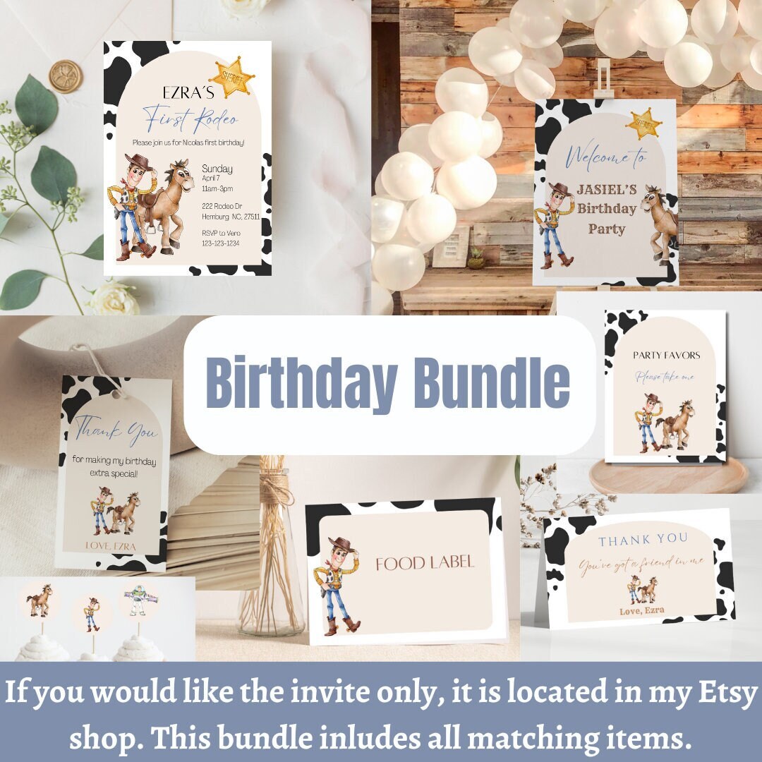 Woody First Rodeo Invite Cowboy Toy Story Birthday Bundle, Digital and Printable Woody and ...