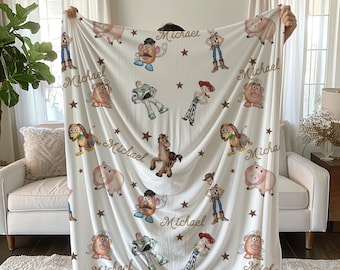 Toy Story Velveteen Plush Blanket, Kids Room Decor,Cozy Movie Night Throw,DisneyPixarNursery Bedding, Buzz Lightyear Woody Gift