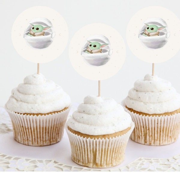 Baby Yoda Cupcake Toppers, Grogu Printable Cupcake Topper, Star Wars Birthday Decor, Baby Shower