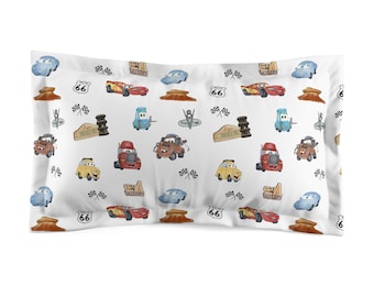 Vintage Cartoon Cars Kissenbezug | Route 66 Reise-Auto mit Retro-Muster