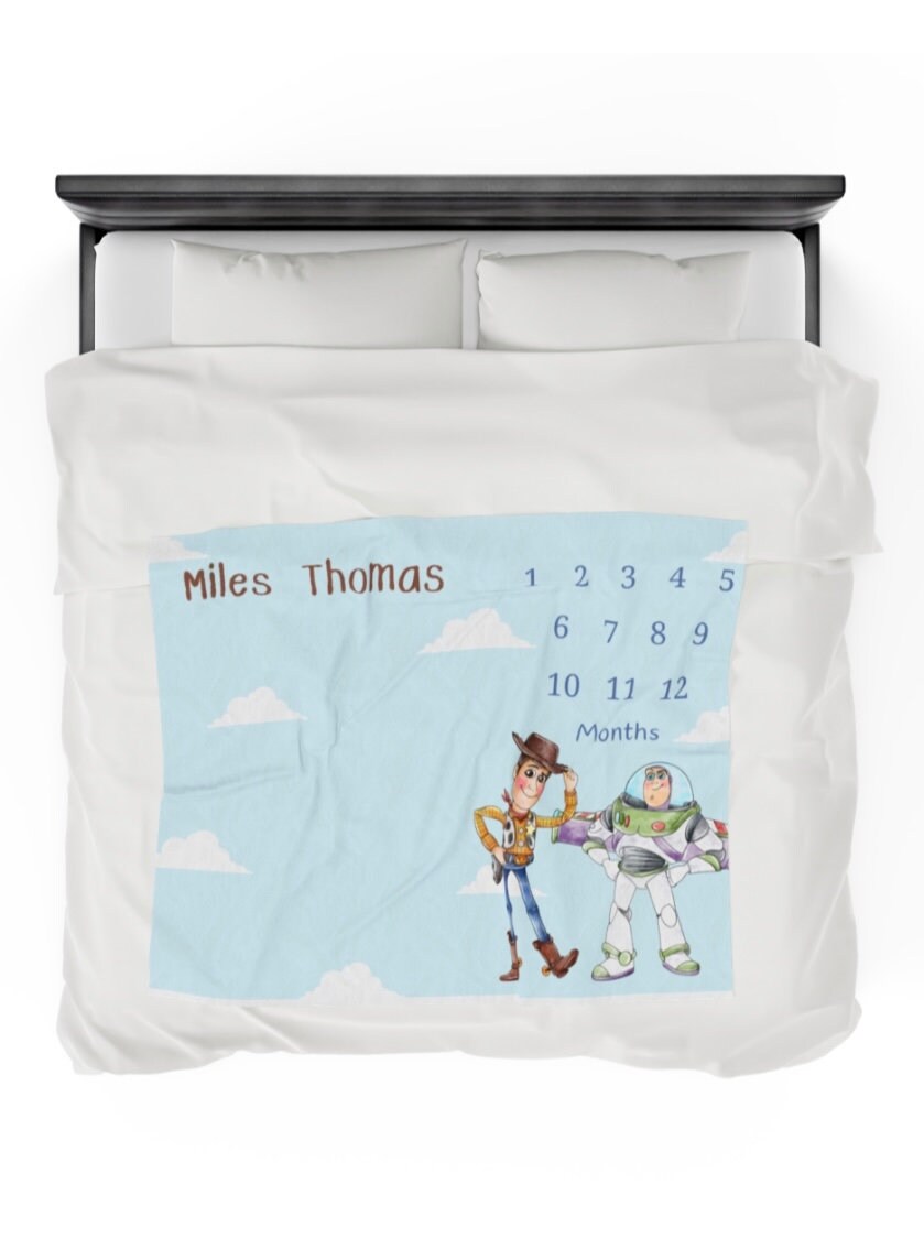 Personalized Baby Toy Story Milestone Velveteen Plush Blanket Etsy