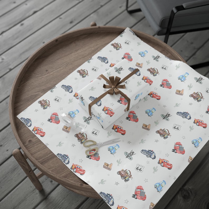 Cars Wrapping Paper, Lightning McQueen and Friends Gift Wrapping Paper, Christmas Wrapping Paper image 1