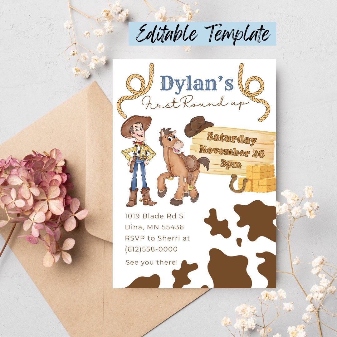 Cowboy Toy Story Round up Birthday Invitation, Digital and Printable ...