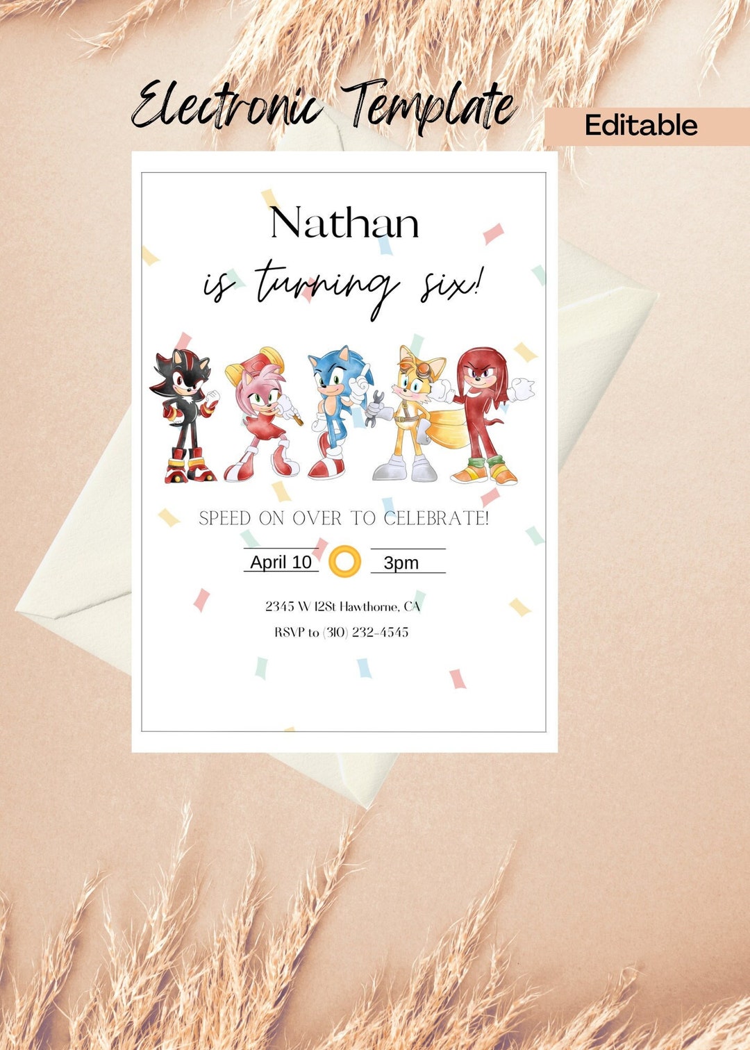 Sonic Birthday Invitation, Digital and Printable Sonic Watercolor ...