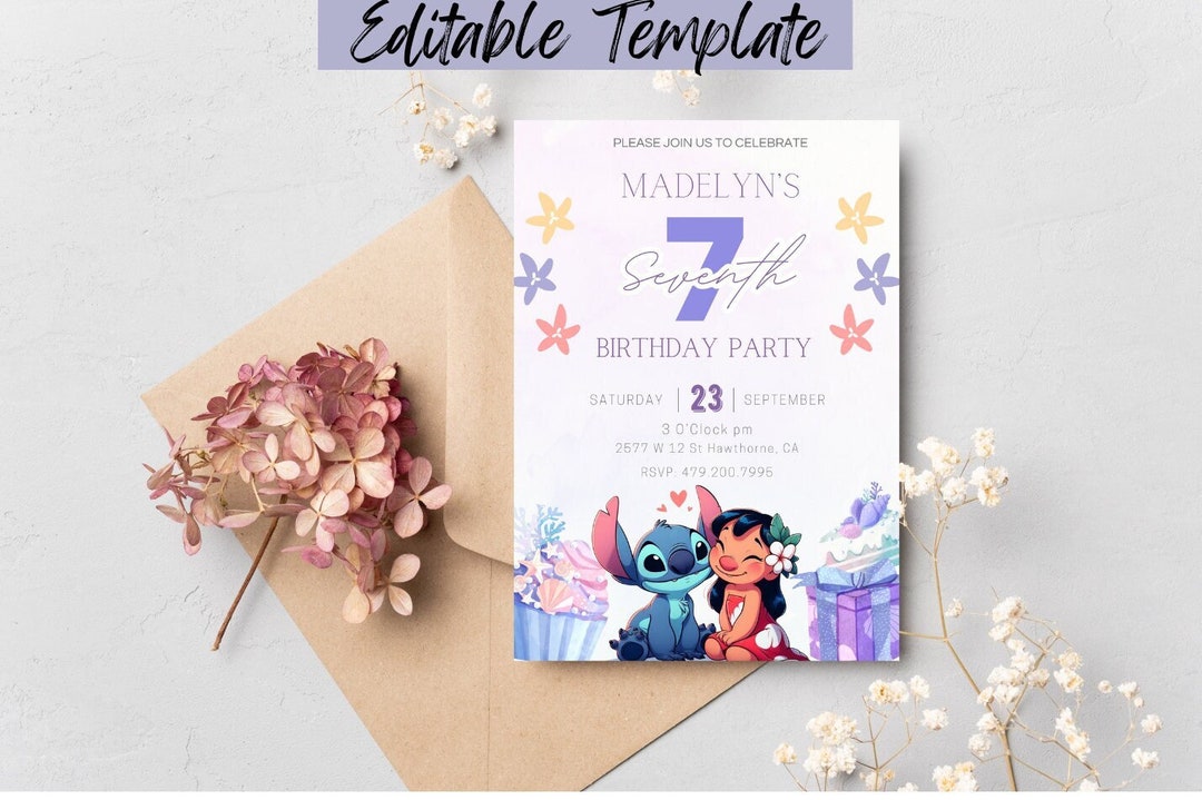 Lilo and Stitch Birthday Invitation, Digital and Printable Invite - Etsy