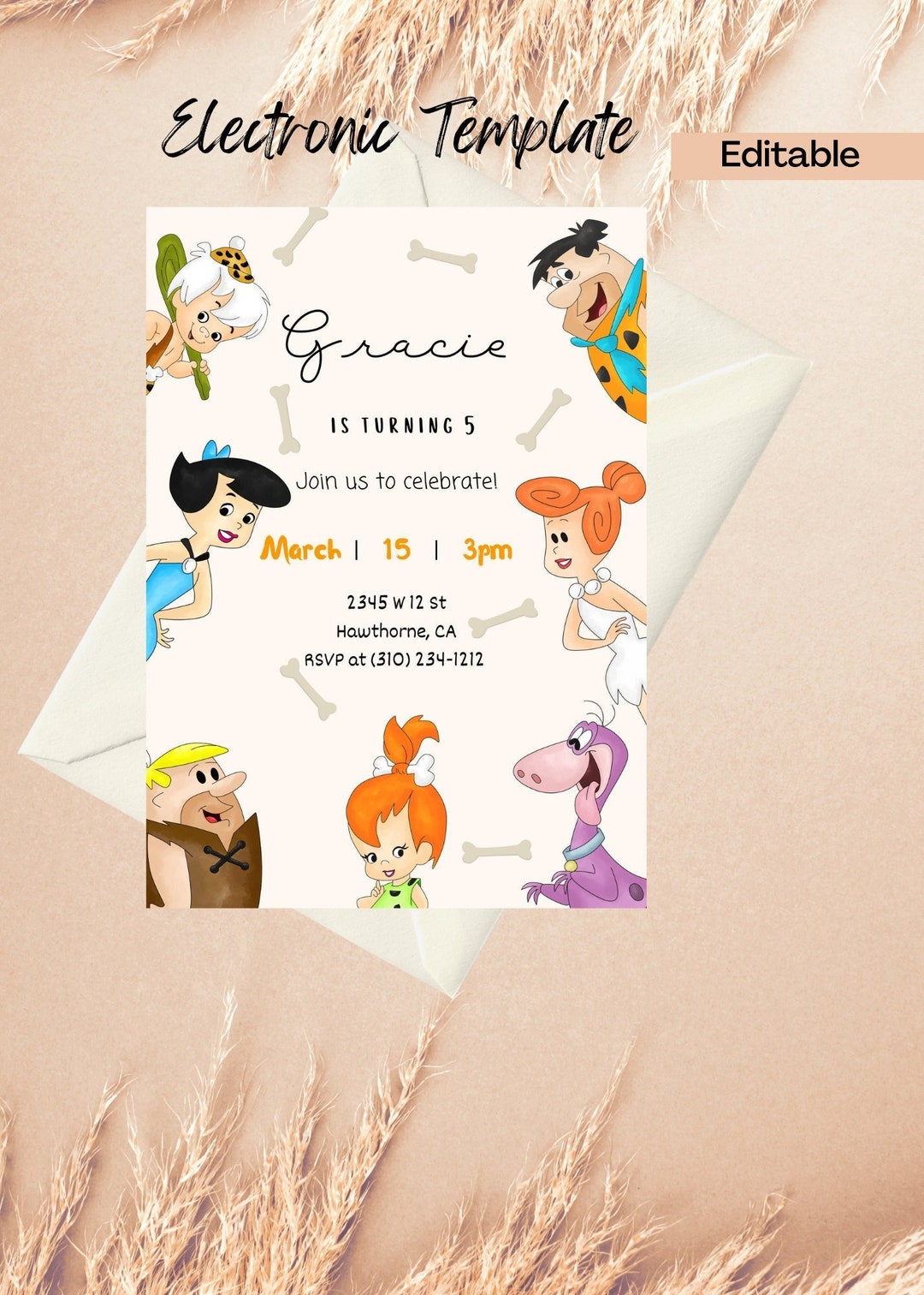 The Flintstones Birthday Invitation, Digital and Printable Invite ...