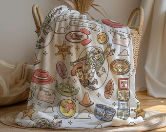 Fluwelen pluche deken Toy Space Adventure | Retro speelgoedpatroon, Toy Story-deken