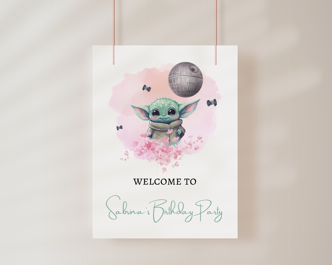 Pink Baby Yoda Birthday and Baby Shower Sign, Digital Grogu