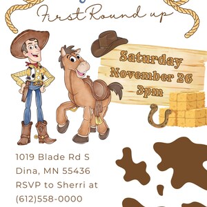 Woody First Rodeo Invite Cowboy Toy Story Round up Birthday Invitation, Digital and Printable ...