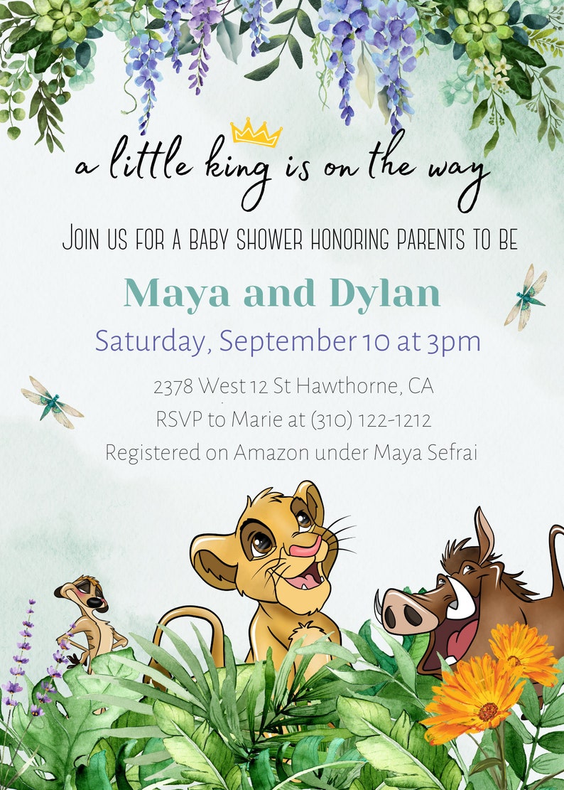 Lion King Baby Shower Invitation Digital and Printable Invite Etsy