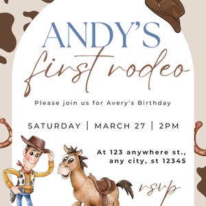 Woody First Rodeo Invite Cowboy Toy Story Birthday Invitation, Digital and Printable Woody and ...