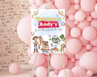 Fully Editable Woody and Friends Toy Story Welcome Sign, Digital Welcome Poster, Birthday Poster, Woody and Bullseye and Buzz Birthday Party