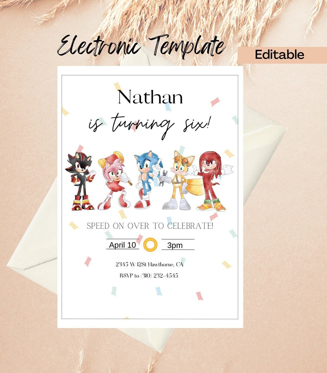 Sonic Birthday Invitation, Digital and Printable Sonic Watercolor ...