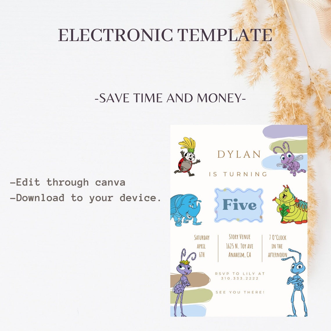A Bug’s Life Birthday Invitation, Digital and Printable Invite, Bugs ...
