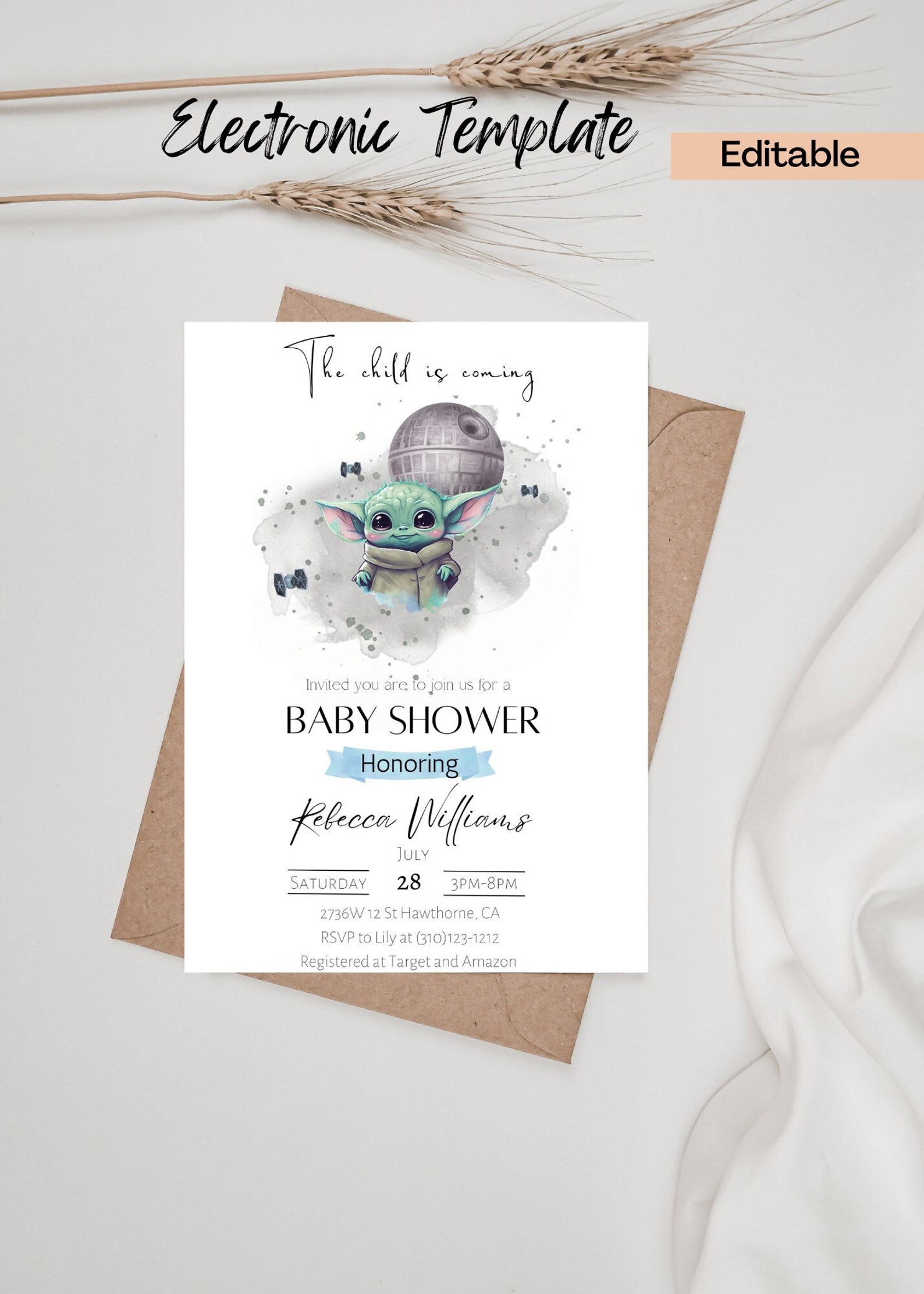 Baby Yoda Baby Shower Invitation Watercolor Grogu Baby Shower Etsy
