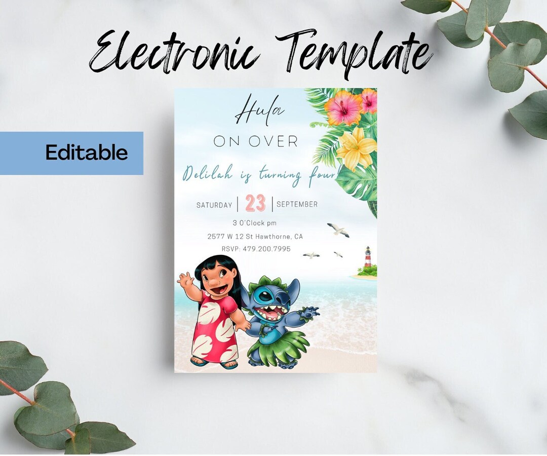 Lilo and Stitch Birthday Invitation, Digital and Printable Invite - Etsy