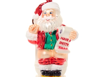 Funny Santa Christmas Ornament: Offensive White Elephant Gift