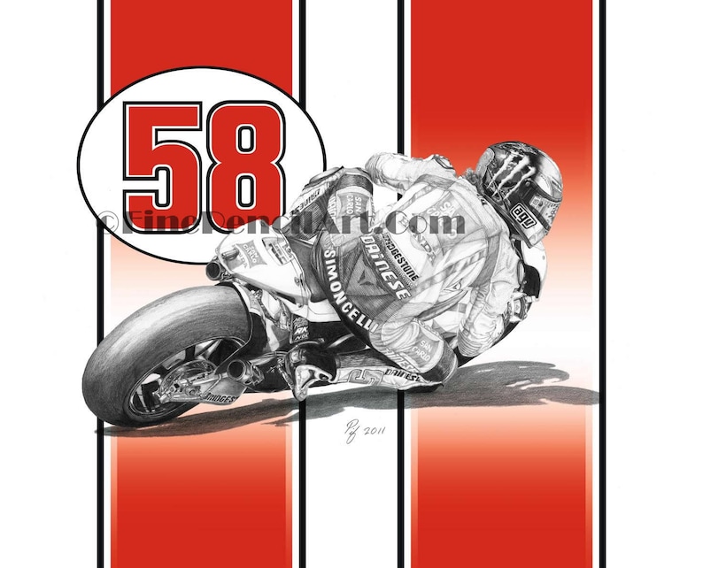 Marco Simoncelli Limited Edition Fine Art Pencil Portrait A2 Print