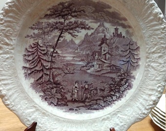RARE Antique purple English transferware platter / large plate