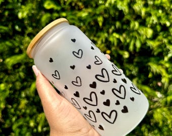 Frosted Glass Soda Can Tumbler: 16oz Libby Cup with Bamboo Lid