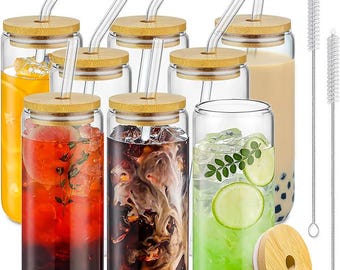 Personalized Cow Glass Cup: Libby Can Tumbler with Bamboo Lid