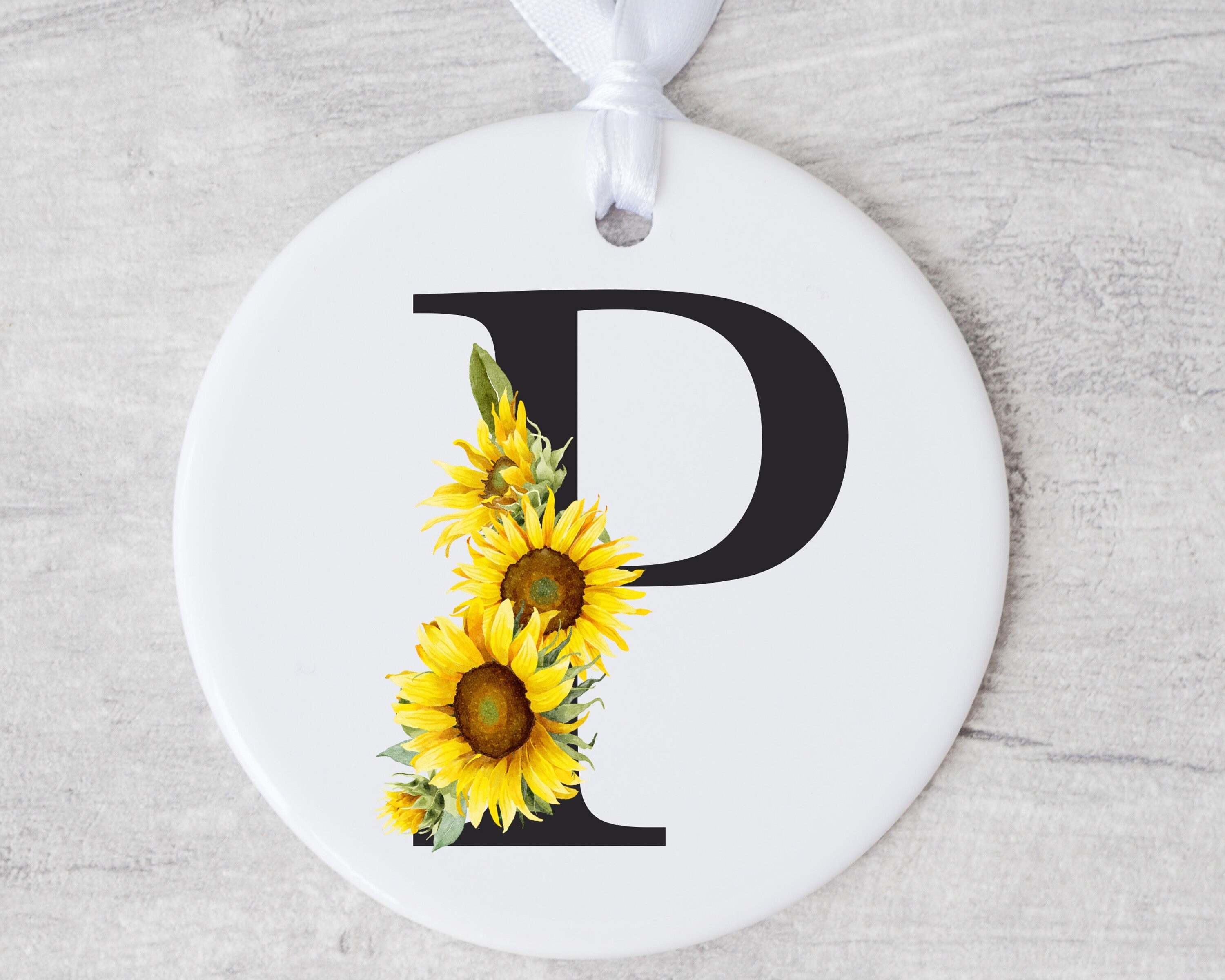 Sunflower Monogram Ornament, Initial Ornament, Letter Ornament ...