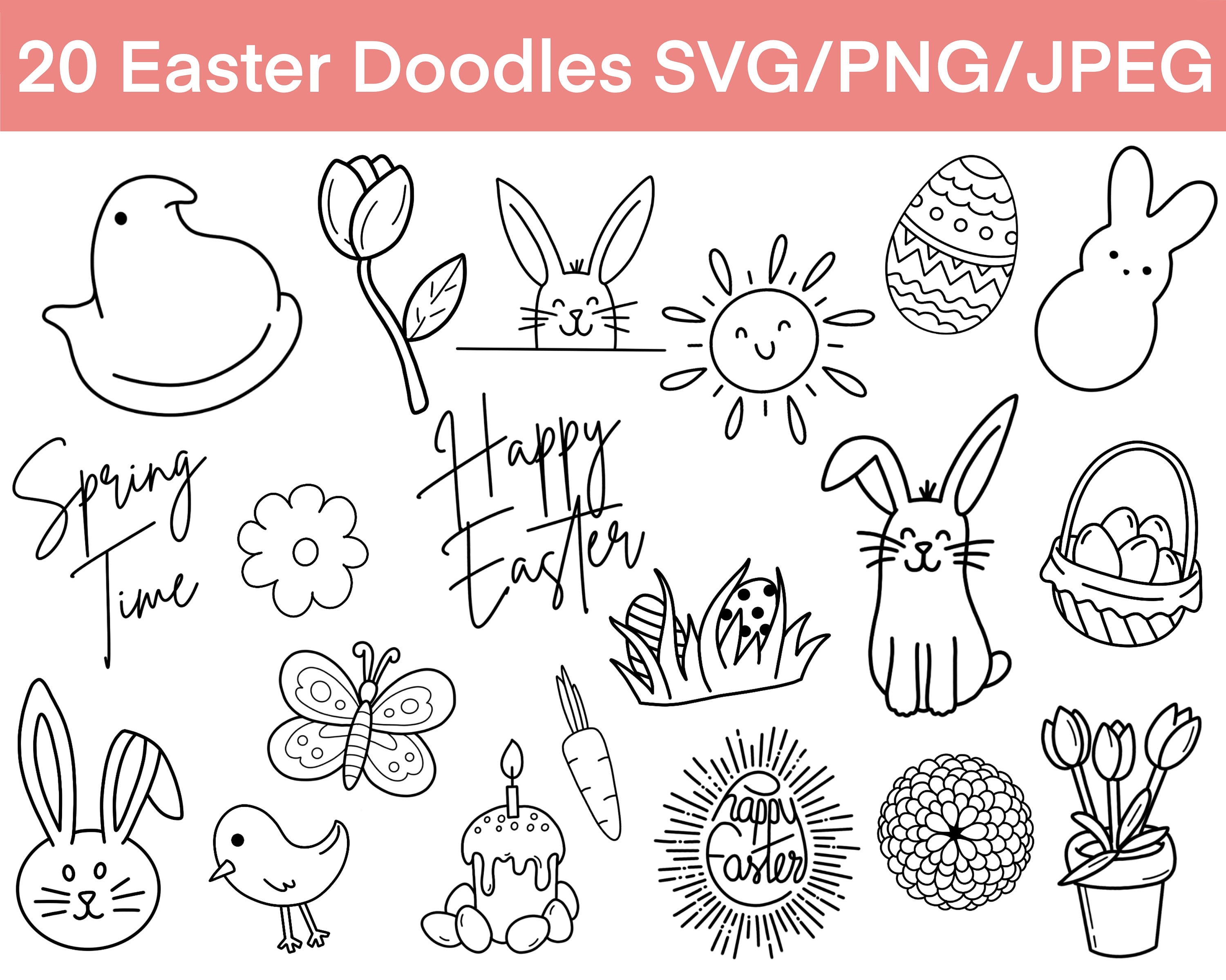 Easter Doodles Easter PNG Doodle Easter SVG Peeps Doodle - Etsy