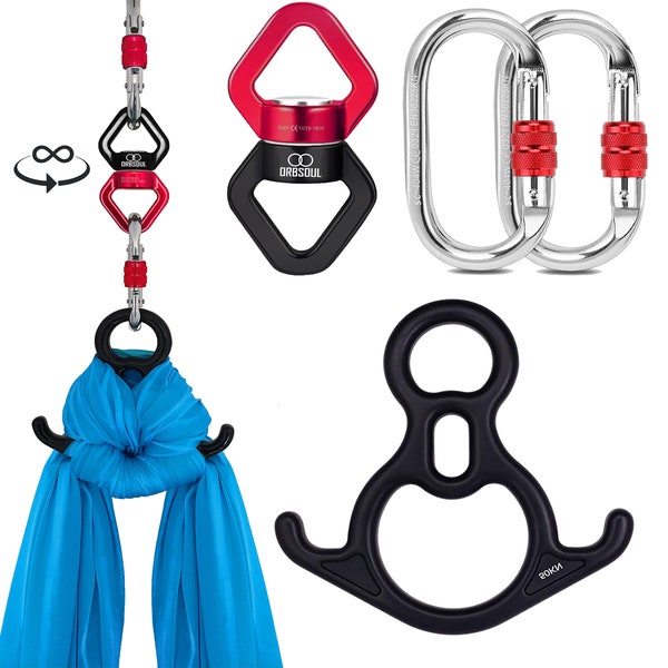 Orbsoul Aerial Silks Hardware (Certified Set) FREE SHIPPING! 1x Rescue Figure 8 Descender, 1x Swivel, and 2X Steel Carabiners