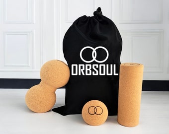 Ensemble de massage de luxe Orbsoul, 3 pièces en liège (100 % naturel) LIVRAISON GRATUITE Comprend : appareil de massage aux cacahuètes, rouleau de massage et boule de massage