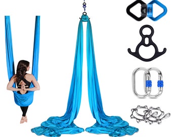 Orbsoul Aerial Silks + hamac de yoga (ensemble professionnel, 9 yards) LIVRAISON GRATUITE Tissus aériens de qualité supérieure en tricot de nylon, kit de matériel complet et guide