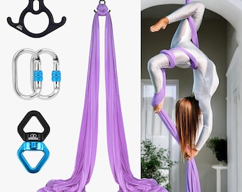Orbsoul Aerial Silks + Yoga Hammock (Professional Set, 9 YARDS) FREE SHIPPING Premium Aerial Nylon Tricot Silks, Full Hardware kit and Guide