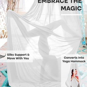 Orbsoul Aerial Silks Yoga Hammock Professional Set, 9 YARDS FREE SHIPPING Premium Aerial Nylon Tricot Silks, Full Hardware kit and Guide Iridescent Pearl