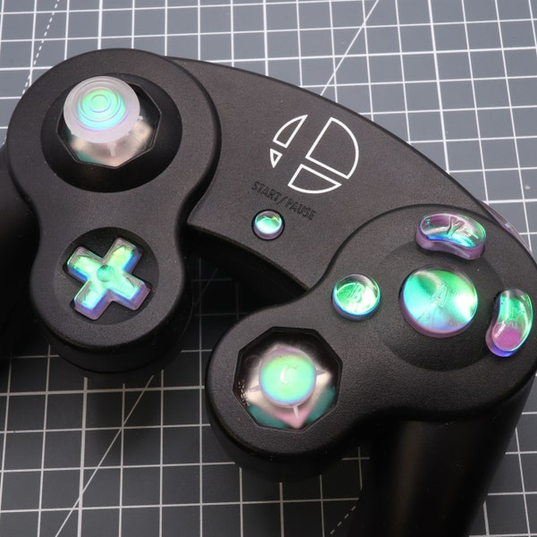 Nintendo GameCube Custom Resin Buttons Cool Opal Dichroic effect