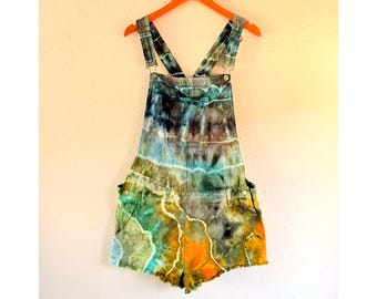 Funky Tie Dye Overall Shorts | Size XL