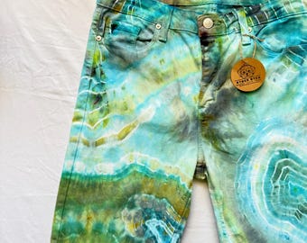 Pantalones vaqueros ajustados con efecto tie-dye y teñido en hielo, estilo geoda / Talla 28