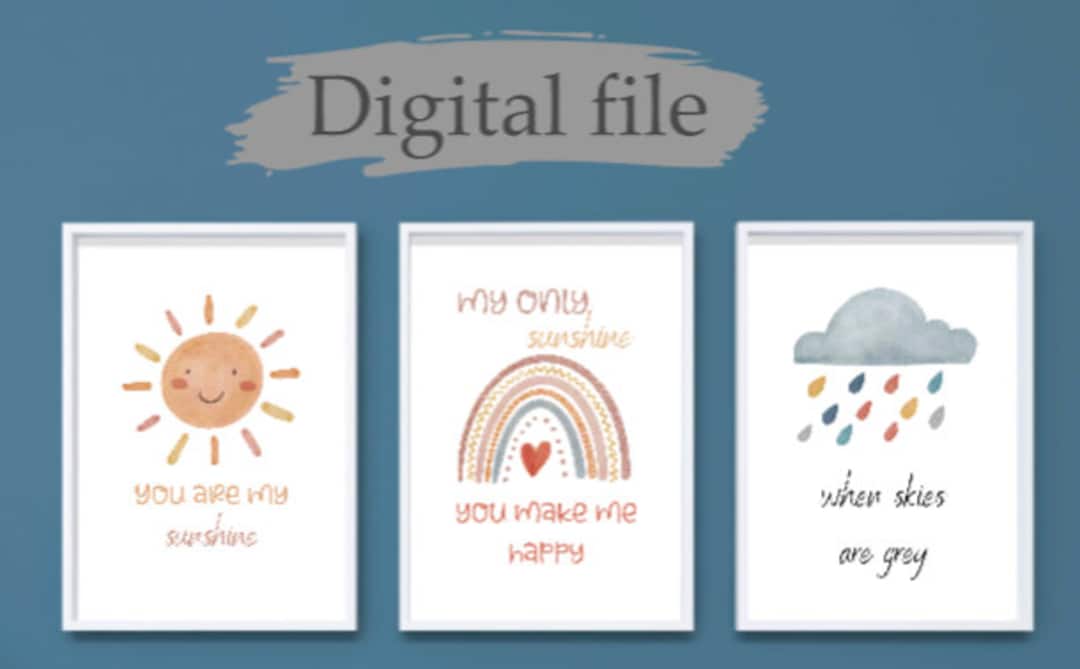 You Are My Sunshine Nursery Decor Printable, Set of 3, Boho, Rainbow