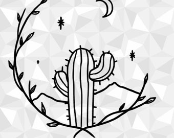 Cactus SVG PNG Digital Download Sun Moon SVG Minimalist | Etsy