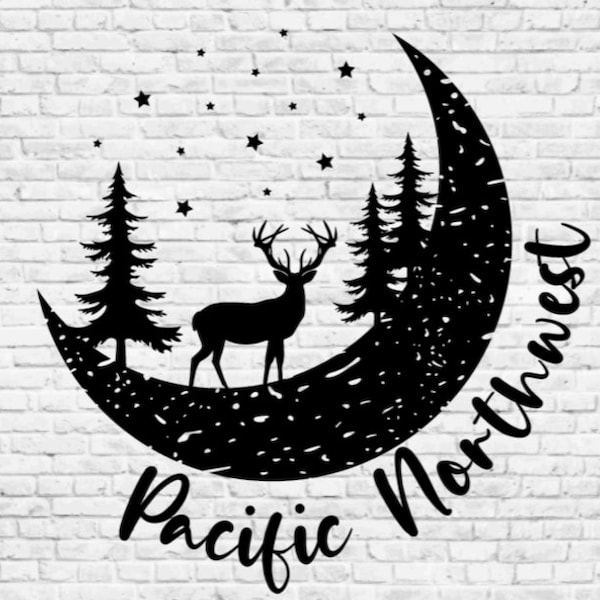 PNW Elk Svg, Png, Pacific Northwest, Mountains, Trees, Washington, Oregon SVG